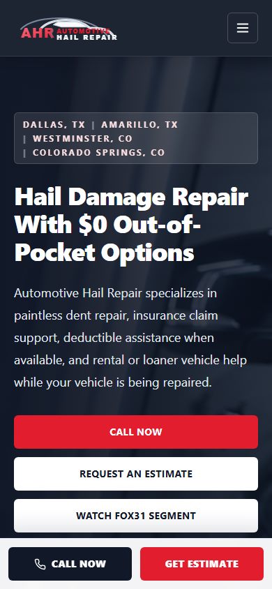 Automotive Hail Repair mobile website preview