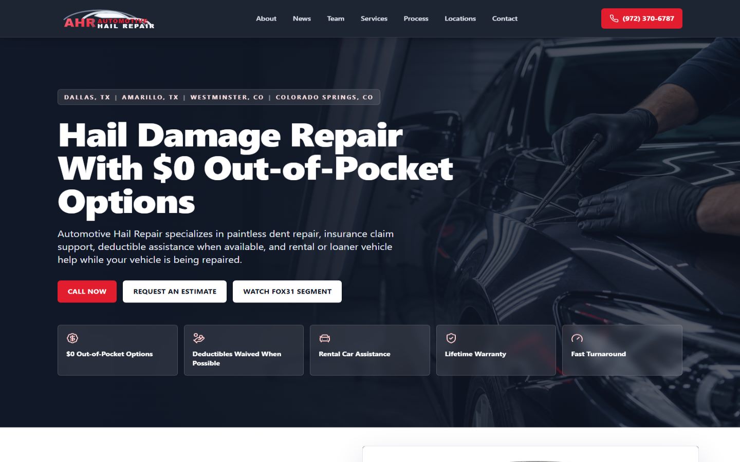 Automotive Hail Repair desktop website preview