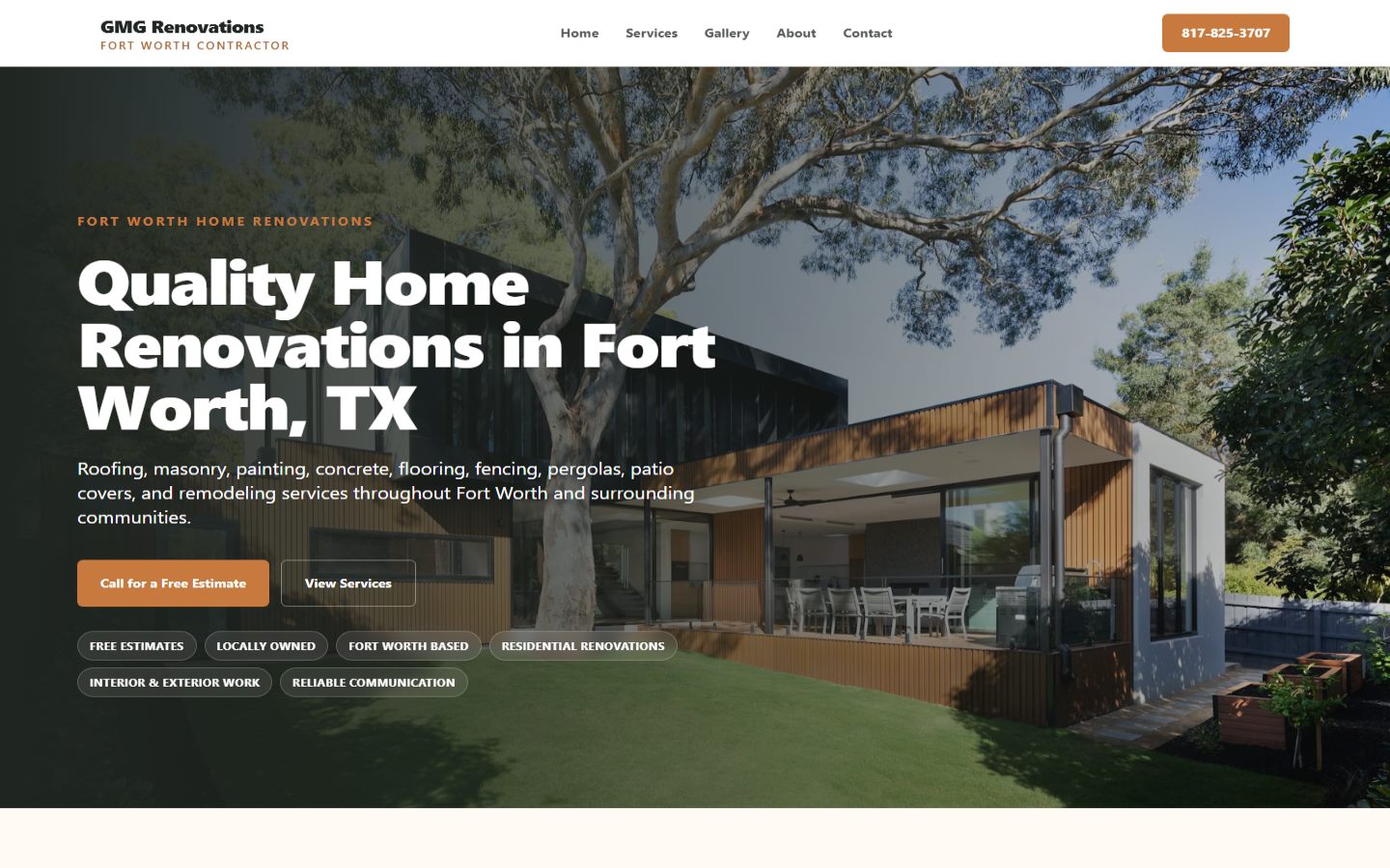 GMG Renovations website homepage screenshot